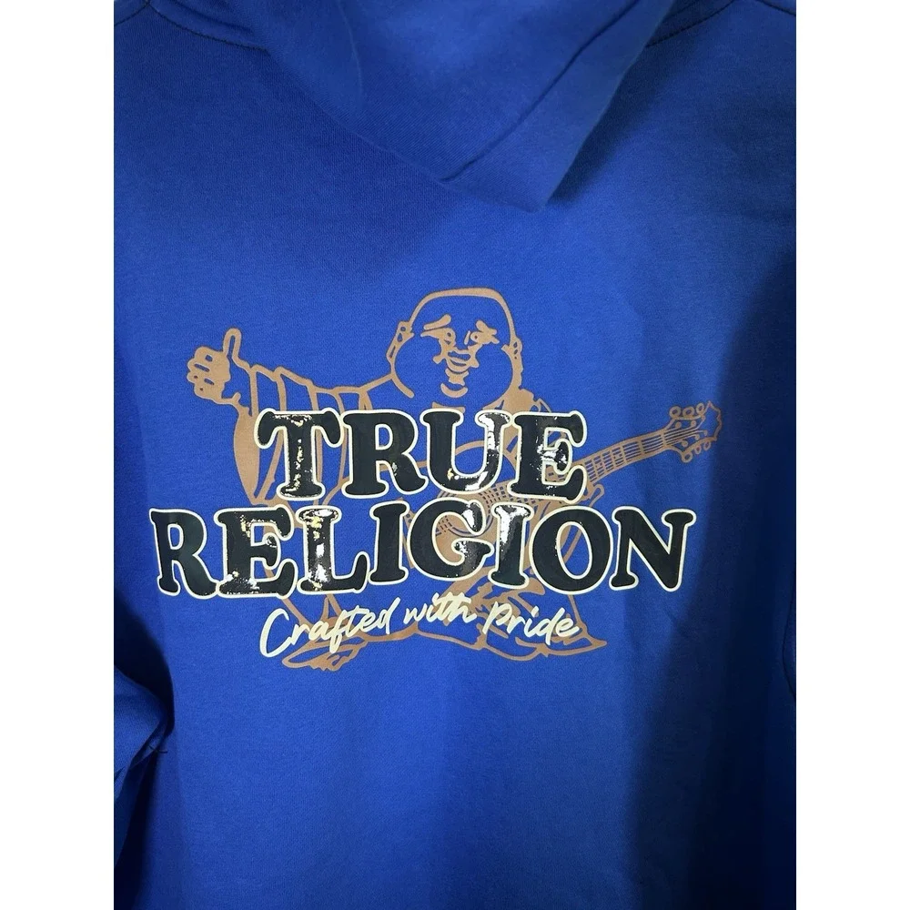 True Religion Men Y2K Surf The Web Contrast TR Zip Hoodie Blue Large Urban NWT